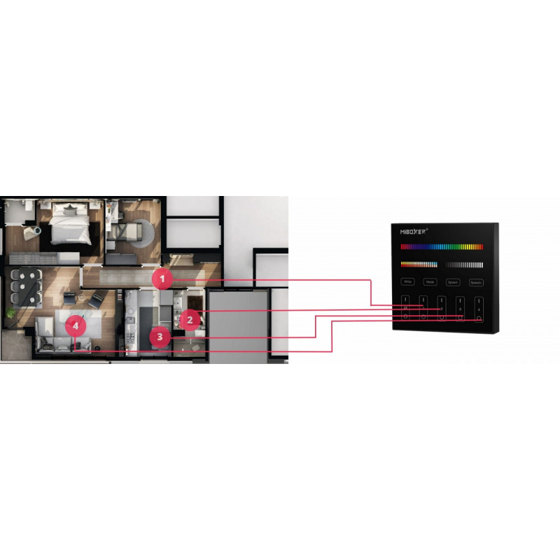 STEROWNIK MI-LIGHT B4-B 2XAAA RGB/CCT - 4 STREFY - CZARNY