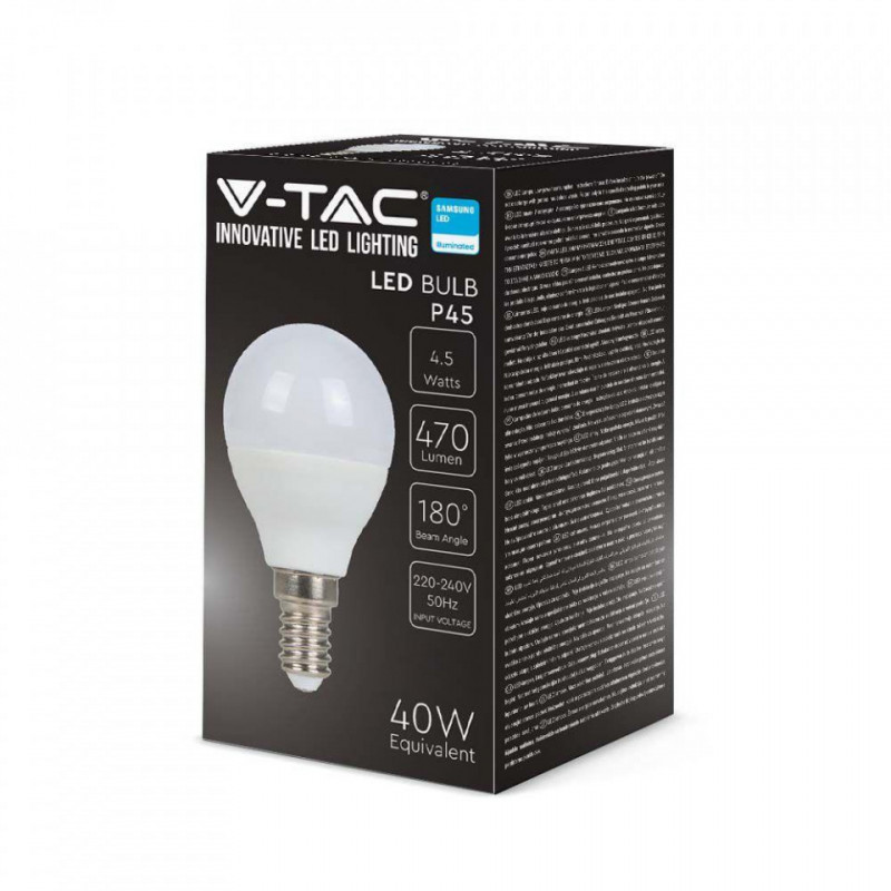 Żarówka LED V-TAC SAMSUNG CHIP 4,5W E14 P45 Kulka VT-236 4000K 470lm 5 Lat Gwarancji