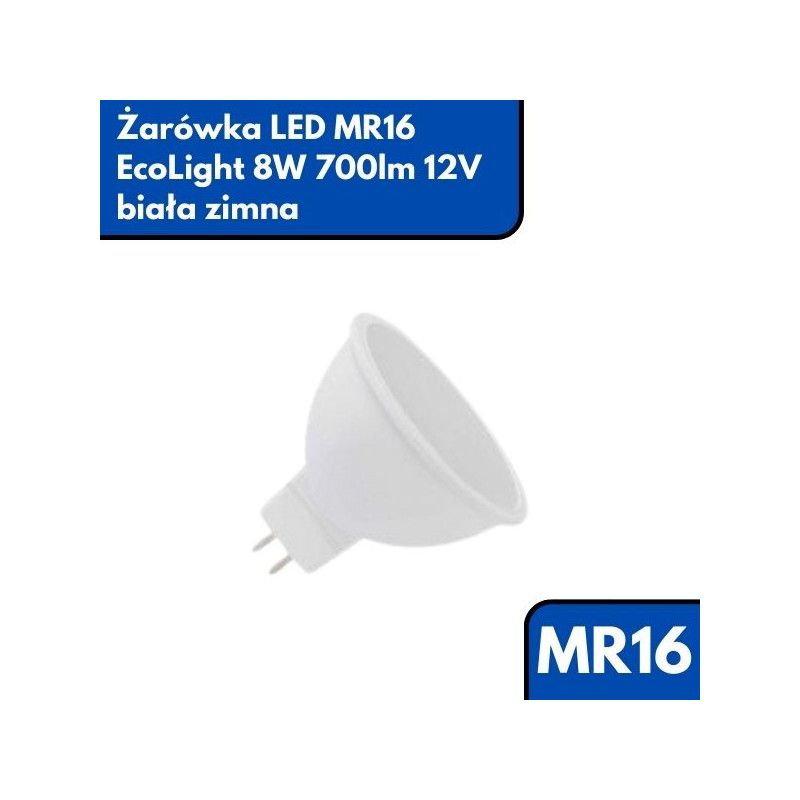 Żarówka LED MR16 EcoLight 8W 700lm 12V - biała zimna