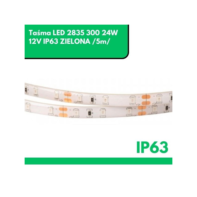 Taśma LED 2835 300 24W 12V IP63 ZIELONA /5m