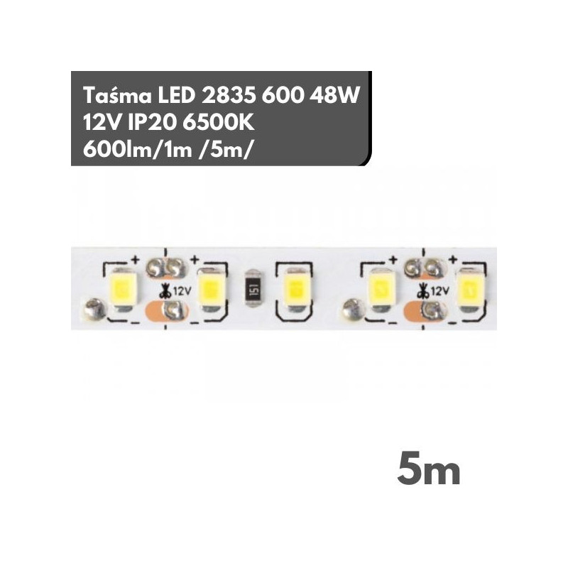 Taśma LED 2835 600 48W 12V IP20 6500K 600lm/1m /5m