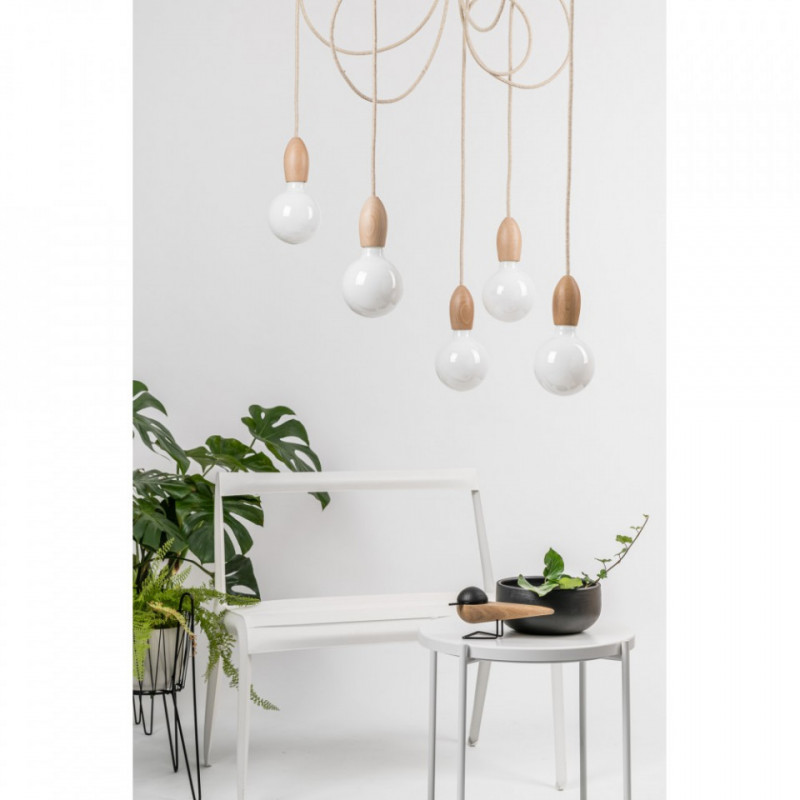 Drewniana lampa wisząca Loft Multi Eco Line X9 TYP A KOLOROWE KABLE
