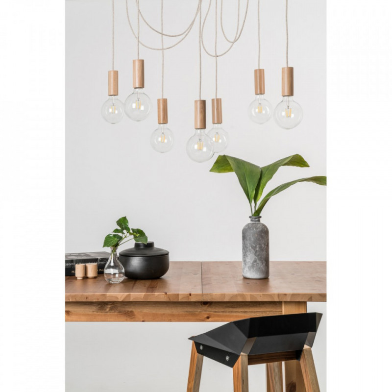 Drewniana lampa wisząca Loft Multi Eco Line X5 TYP B KOLOROWE KABLE