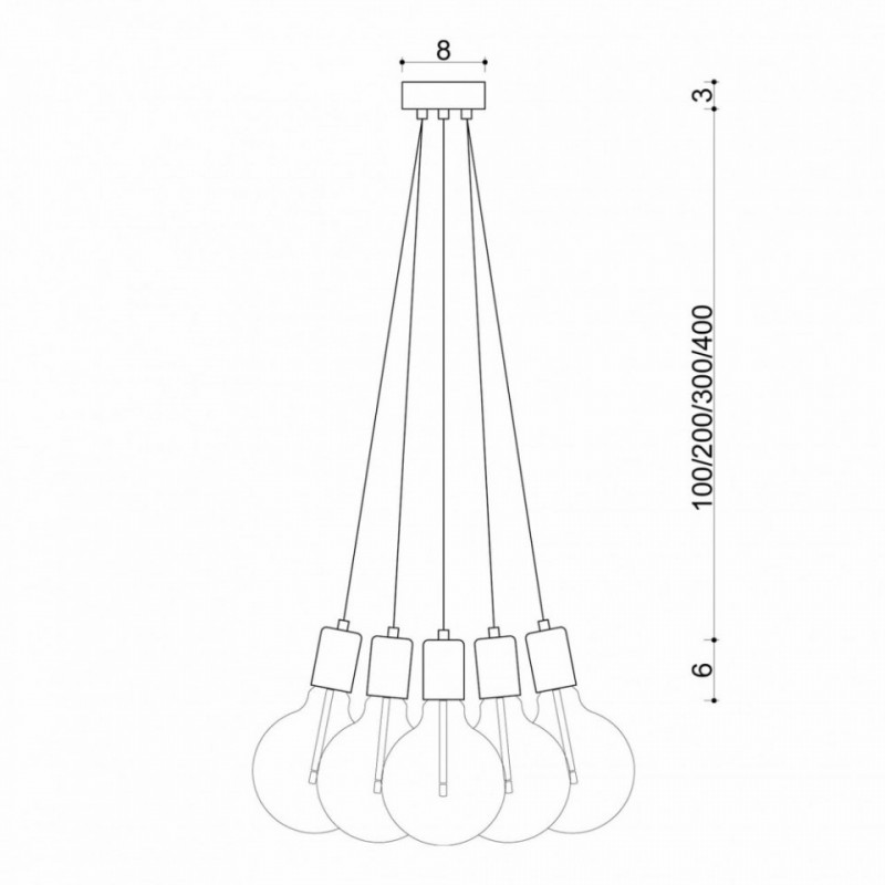 Czarna lampa pająk Loft multi metal line X5 lampa wisząca KOLOROWE KABLE
