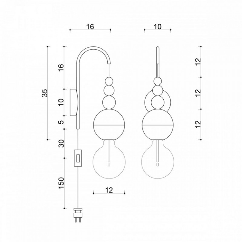 Lampa ścienna Loft Bala biały strukturalny kinkiet z wtyczką i włącznikiem KOLOROWE KABLE