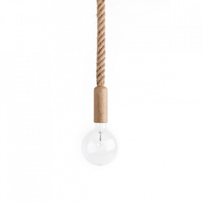 Loft Ari dębowa lampa wisząca z liną konopną, biała podsufitka KOLOROWE KABLE