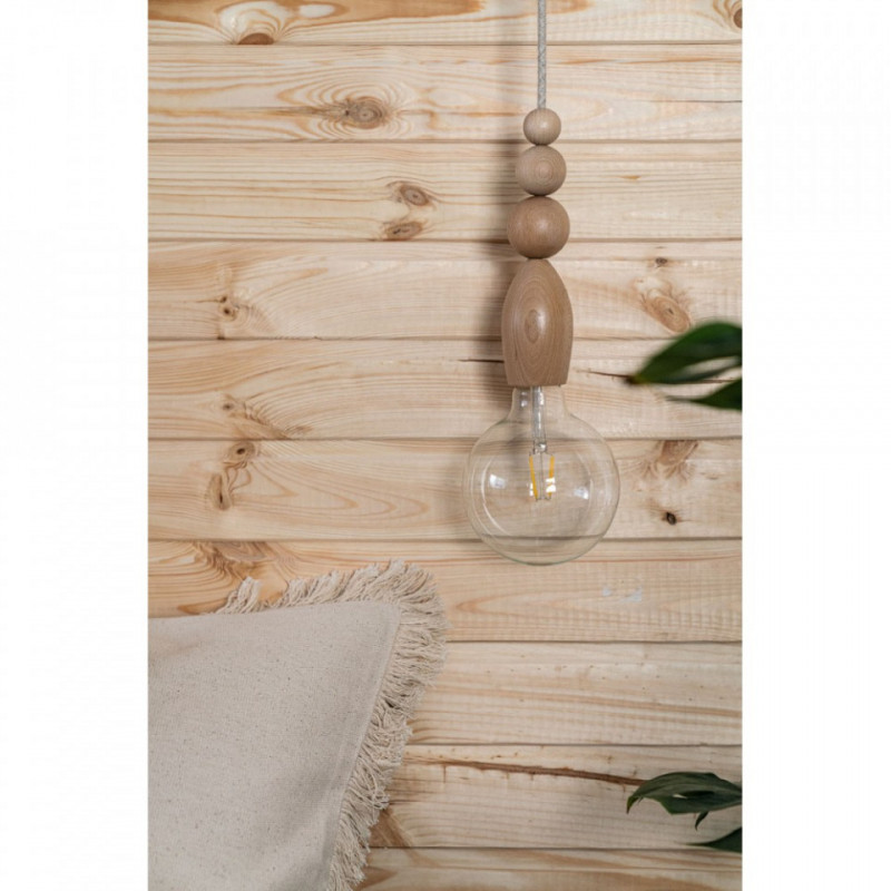Drewniana lampa wisząca z koralikami Loft Pallo z przewodem w lnianym oplocie KOLOROWE KABLE