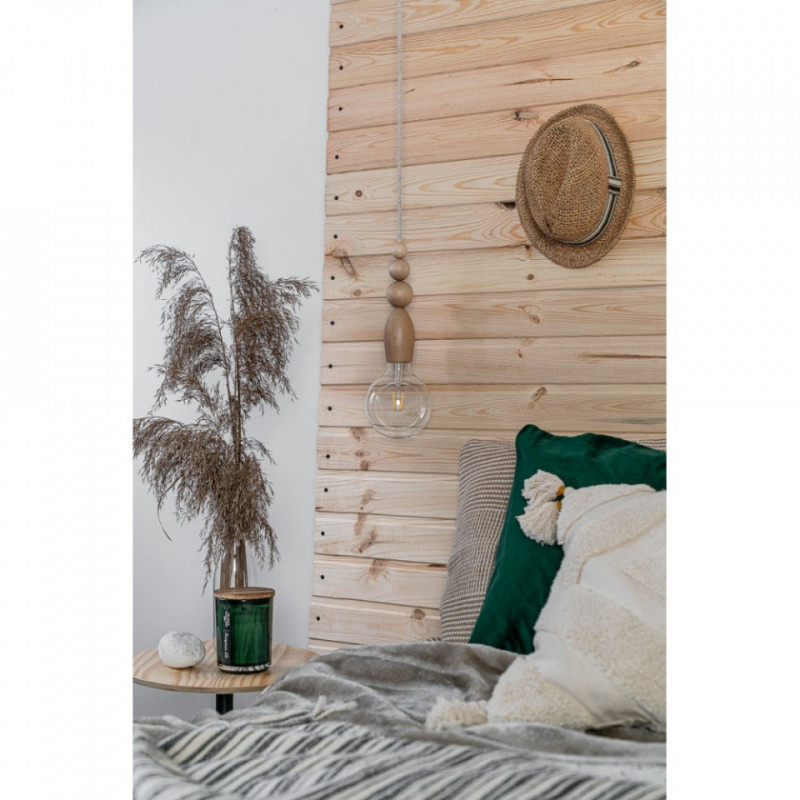 Drewniana lampa wisząca z koralikami Loft Pallo z przewodem w lnianym oplocie KOLOROWE KABLE