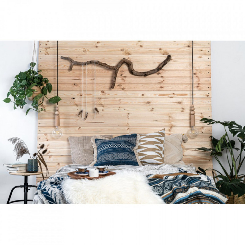 Drewniana lampa wisząca z koralikami Loft Rullo z przewodem w czarnym bawełnianym oplocie KOLOROWE KABLE