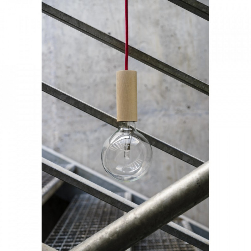 Drewniana lampa Loft Eco Line B lampa wisząca z beżowym przewodem KOLOROWE KABLE