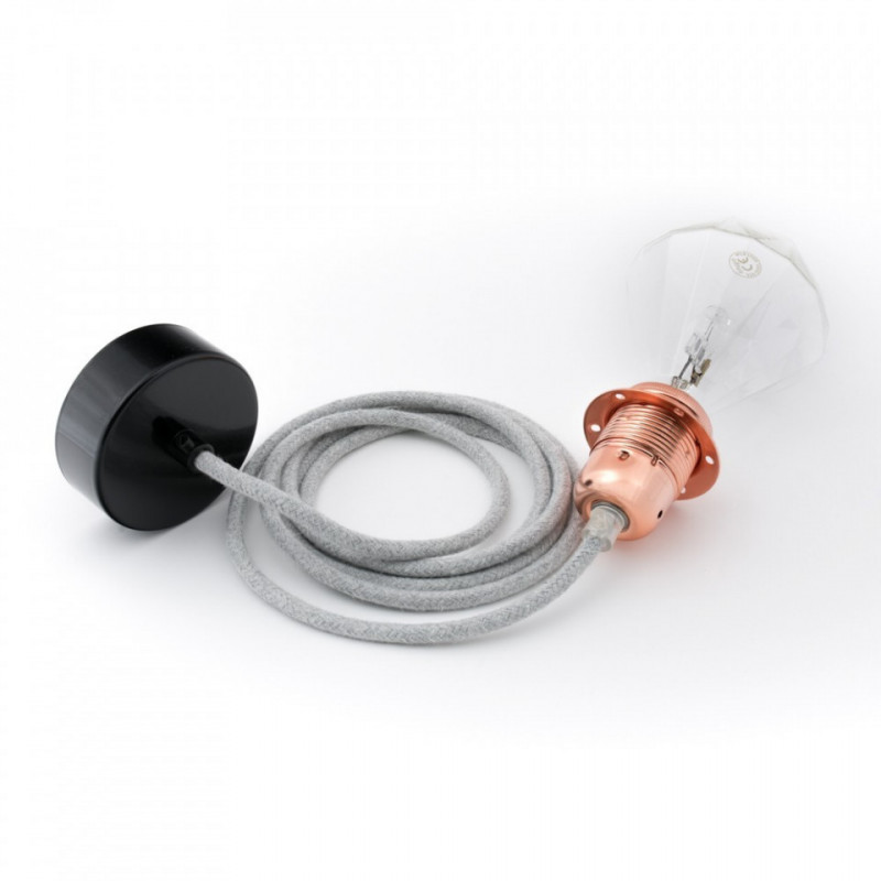 Lampa sufitowa Loft metal copper z pierścieniem lampa wisząca z czarną podsufitką KOLOROWE KABLE