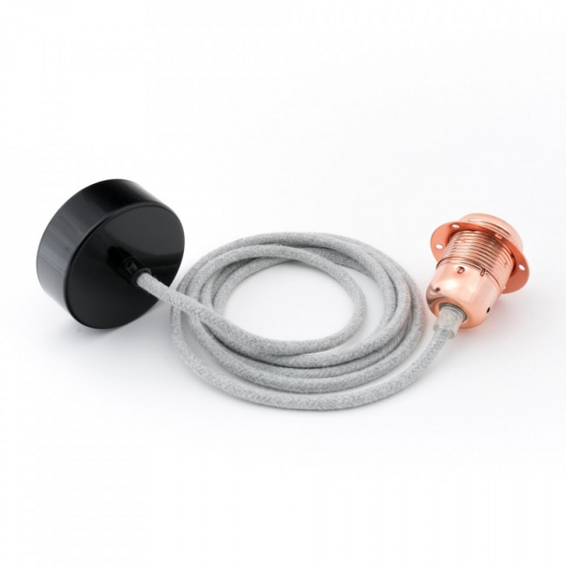 Lampa sufitowa Loft metal copper z pierścieniem lampa wisząca z czarną podsufitką KOLOROWE KABLE