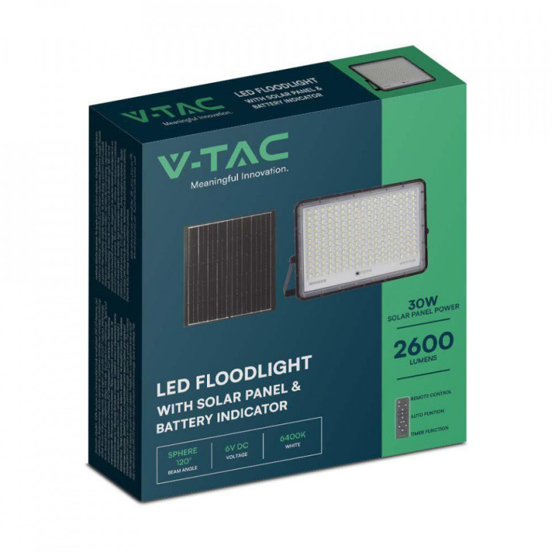 Projektor LED Solarny V-TAC 240W Pilot, AUTO, Timer, IP65 Czarny VT-240W 6400K 2600lm 2 Lata Gwarancji