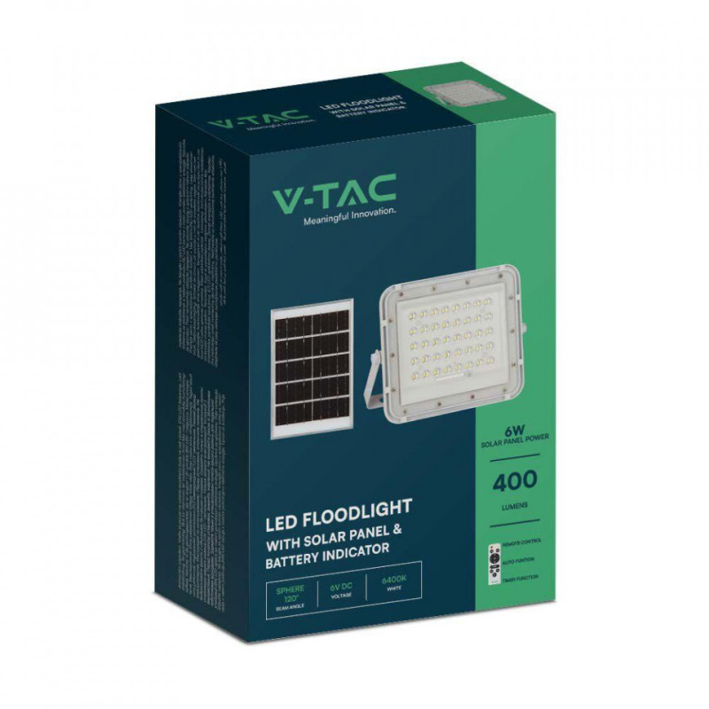 Projektor LED Solarny V-TAC 80W Pilot, AUTO, Timer, IP65 Biały VT-80W-W 4000K 800lm 2 Lata Gwarancji