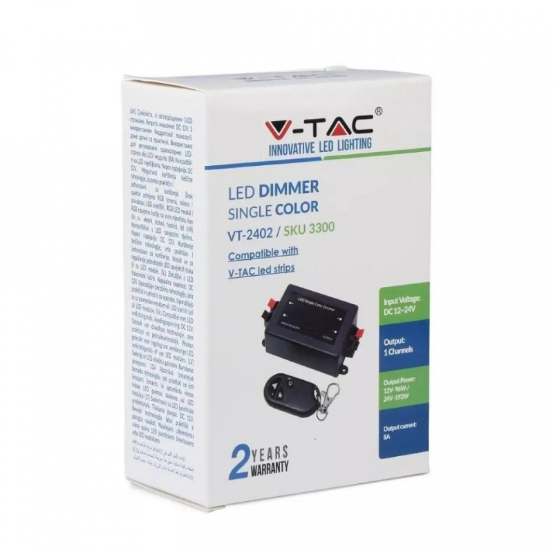 Ściemniacz Taśm LED 96W Jednokolorowych RF Radiowy V-TAC VT-4083