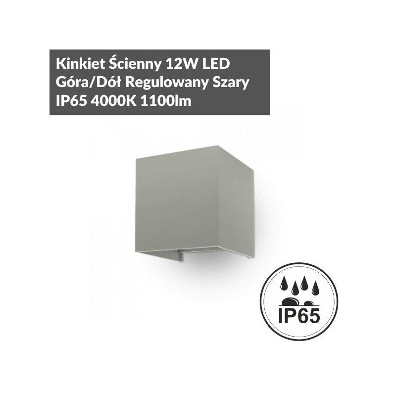 Kinkiet Ścienny 12W LED Góra/Dół Regulowany Szary IP65 4000K 1100lm
