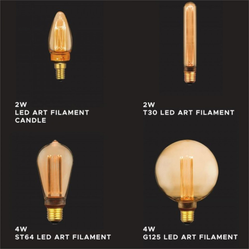 Żarówka LED V-TAC 2W EDISON RETRO Świeczka E14 Bursztynowa VT-2152 1800K 200K 65lm