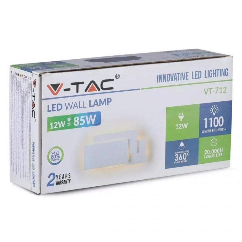 Oprawa Ścienna V-TAC 12W LED Wall Light Szary IP20 VT-712 4000K 1100lm