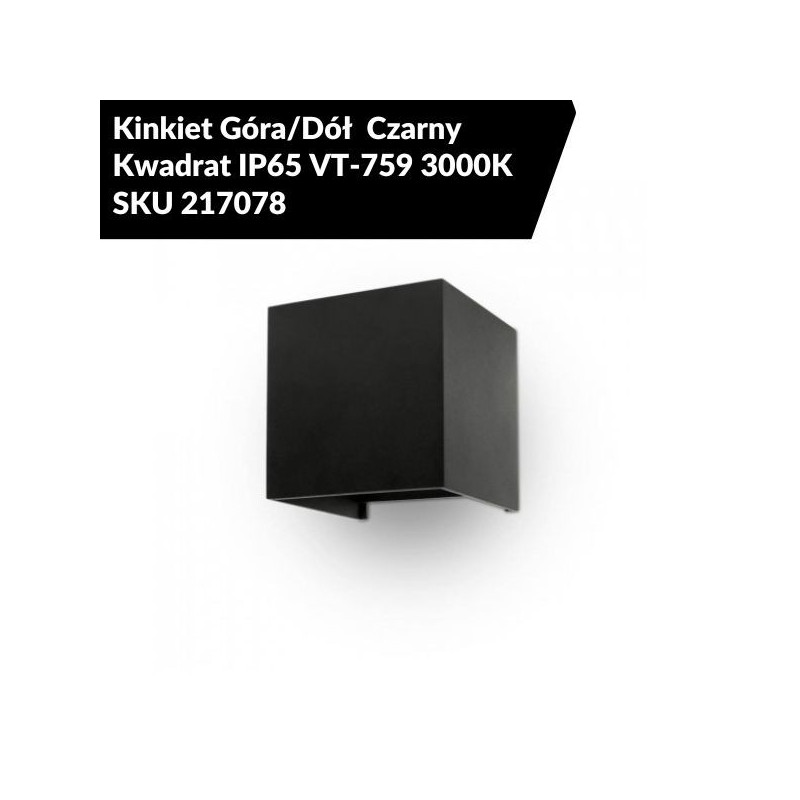 Kinkiet Góra/Dół  Czarny Kwadrat IP65 VT-759 3000K SKU 217078
