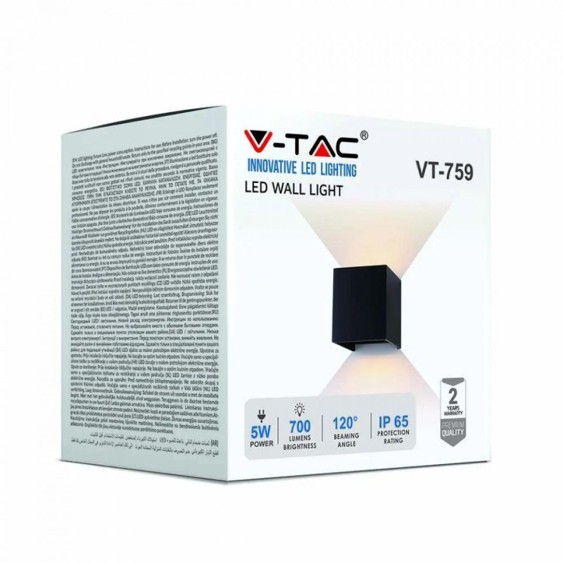 Kinkiet Góra/Dół  Czarny Kwadrat IP65 VT-759 3000K SKU 217078