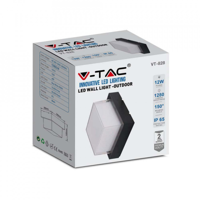12W LED WALL LIGHT 4000K,BLACK -SQUARE