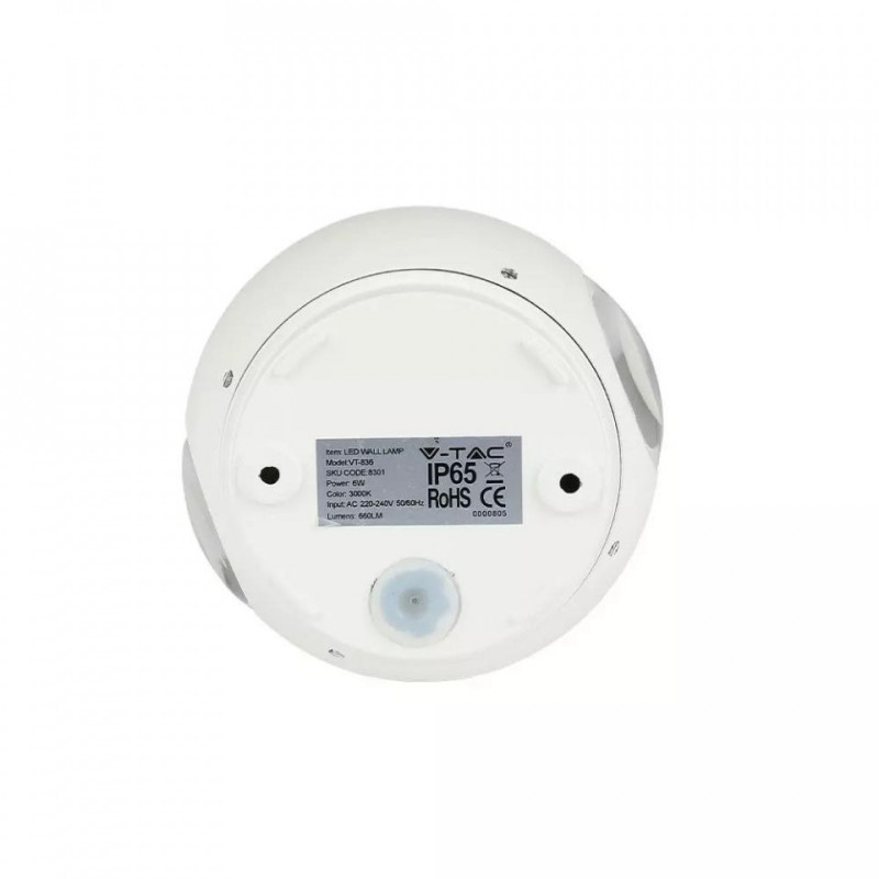 Kinkiet Ścienny V-TAC 6W LED Biały Okrągły IP65 3000K VT-836