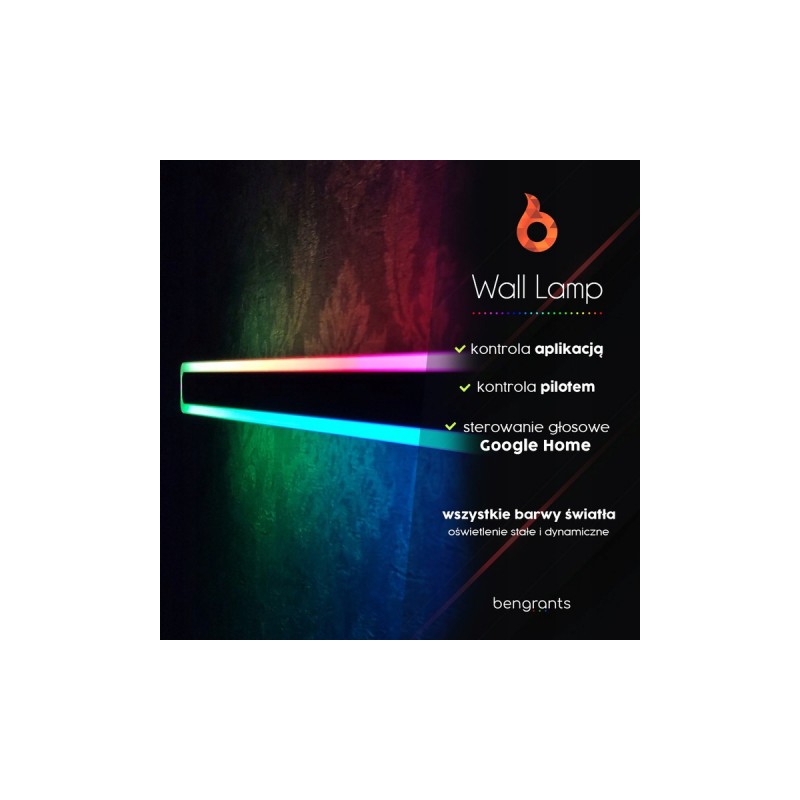 Lampa ścienna kinkiet Smart WiFi RGB 60cm Bengrants