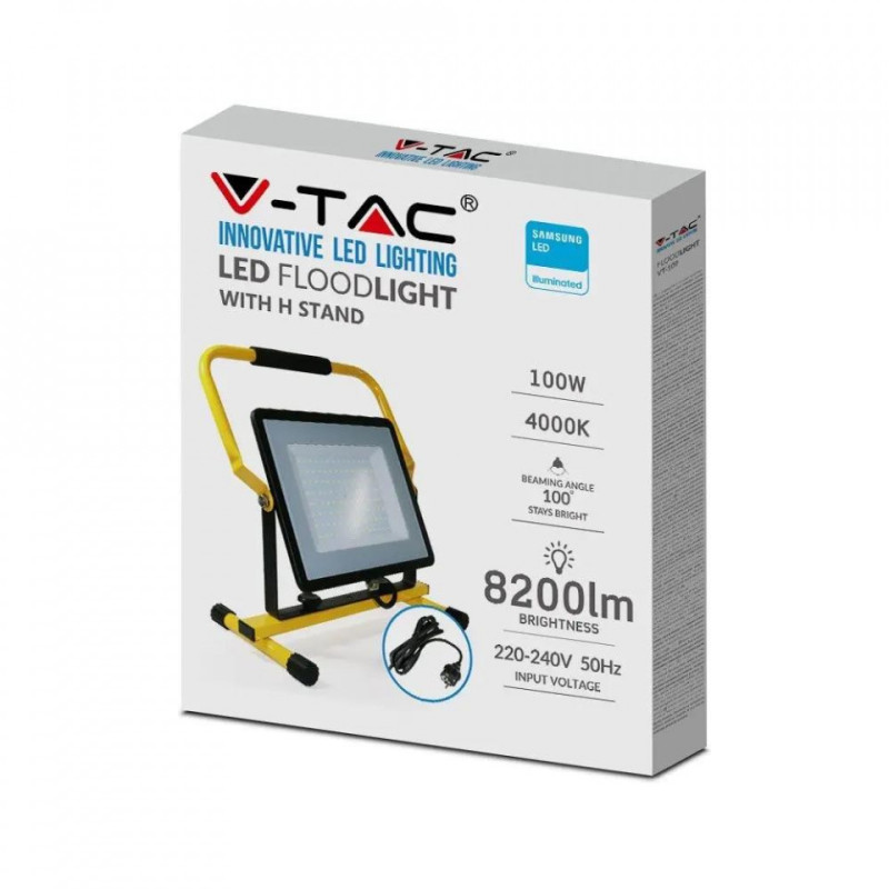 Projektor Przenośny LED V-TAC 100W SAMSUNG CHIP IP65 3mb VT-109 6400K 8000lm 5 Lat Gwarancji