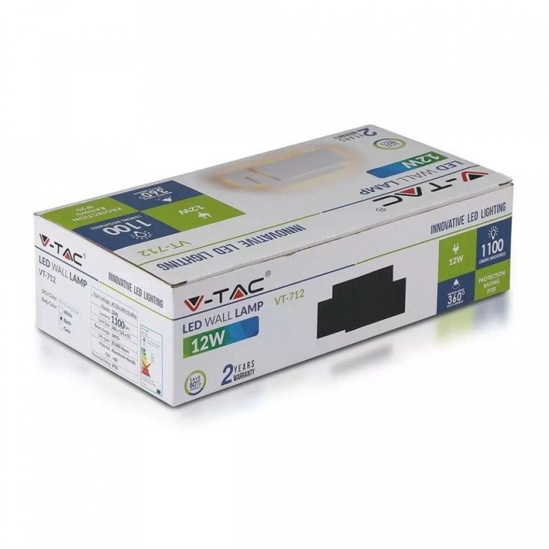 Kinkiet 12W LED Biała Obudowa IP20 VT-712 4000K V-TAC