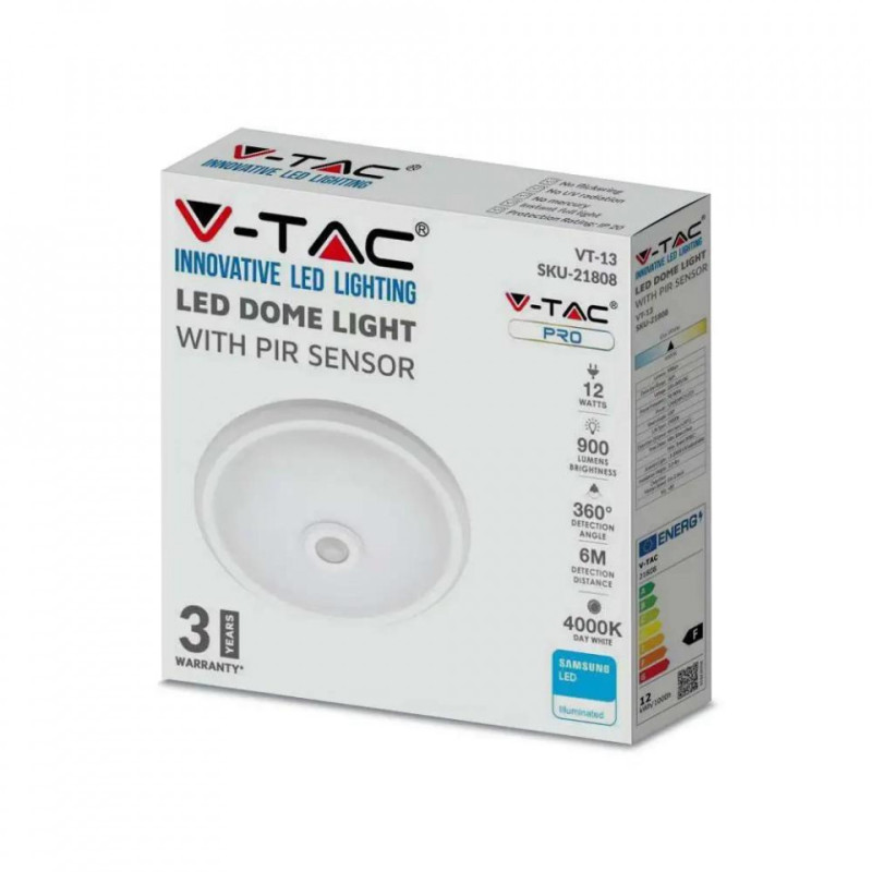 Plafon LED V-TAC SAMSUNG CHIP 12W Czujnik Ruchu VT-13 4000K 800lm 3 Lata Gwarancji