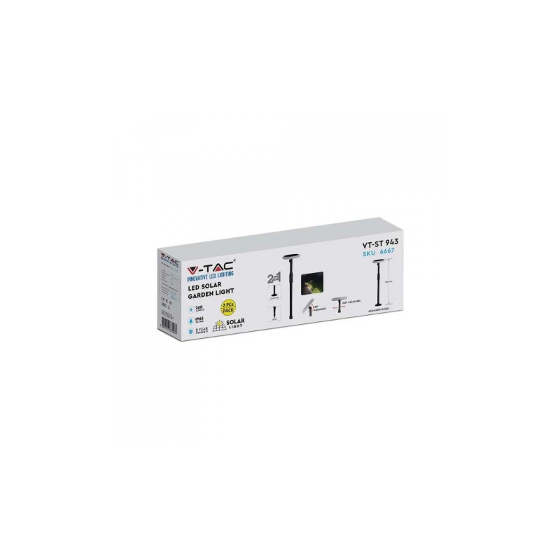 Oprawa Ogrodowa Słupek LED V-TAC Solarna 3W 2w1 (Opak. 2 szt) VT-943 3000K 260lm