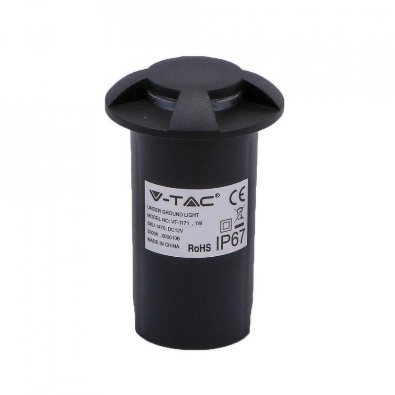 Oprawa Gruntowa 1W LED Czarna 4-stronna VT-1171 3000K IP67 10lm