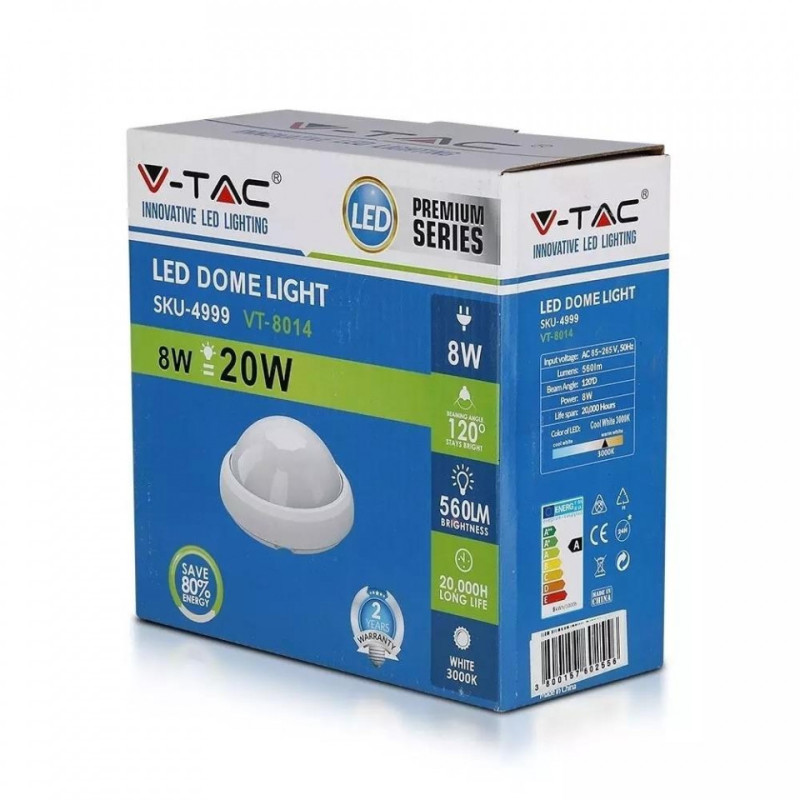 Plafon V-TAC 8W Okrągły Biały VT-8014 3000K IP54 560lm