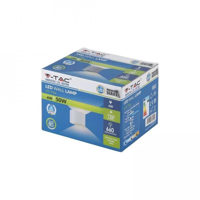 Oprawa Ścienna Kinkiet 6W V-TAC Góra/Dół Regulowany Czarny Okrągły IP65 VT-756 3000K Bridgelux 660lm