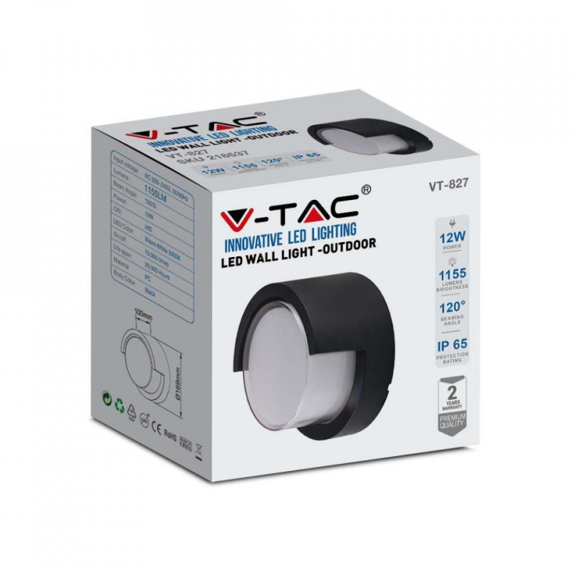 12W LED WALL LIGHT 4000K,BLACK -ROUND