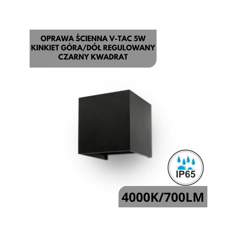 Oprawa Ścienna V-TAC 5W Kinkiet Góra/Dół Regulowany Czarny Kwadrat IP65 Bridgelux VT-759 4000K 700lm
