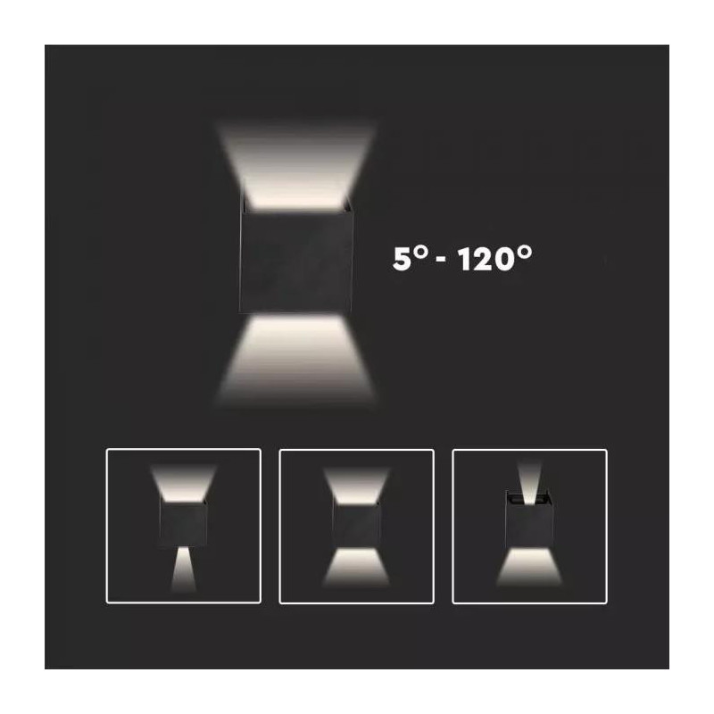 Oprawa Ścienna V-TAC 5W Kinkiet Góra/Dół Regulowany Czarny Kwadrat IP65 Bridgelux VT-759 4000K 700lm