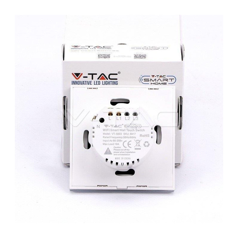 Włącznik Szklany WiFi V-TAC Pojedynczy Biały Amazon Alexa, Google Home, Nest VT-5003