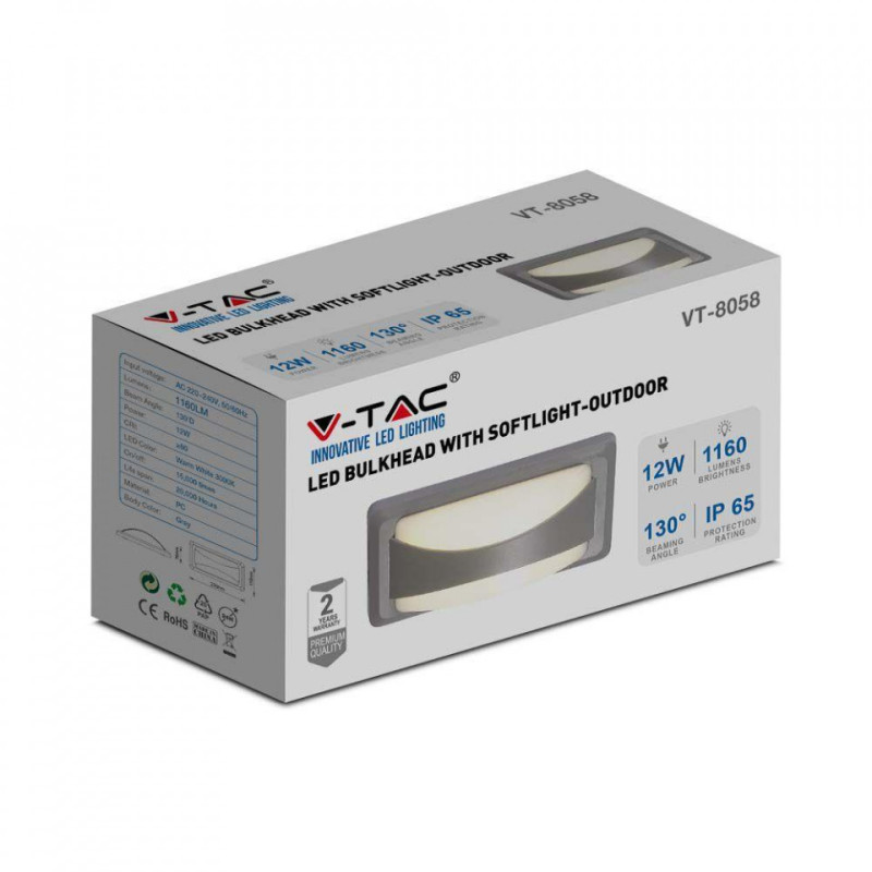 12W LED BULKHEAD WITH SOFTLIGHT 4200K GREY BODY