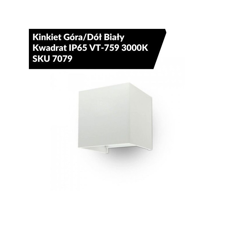 Kinkiet Góra/Dół Biały Kwadrat IP65 VT-759 3000K SKU 7079