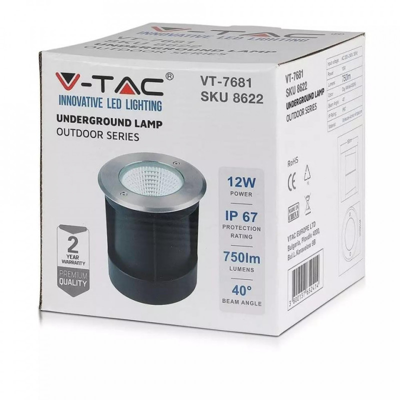 Oprawa Gruntowa V-TAC 12W LED IP67 40st 4000K 750lm VT-7681