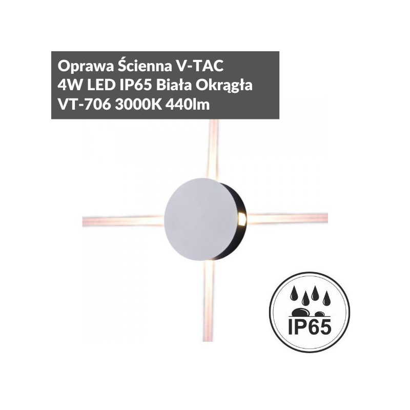 Oprawa Ścienna V-TAC 4W LED IP65 Biała Okrągła VT-706 3000K 440lm