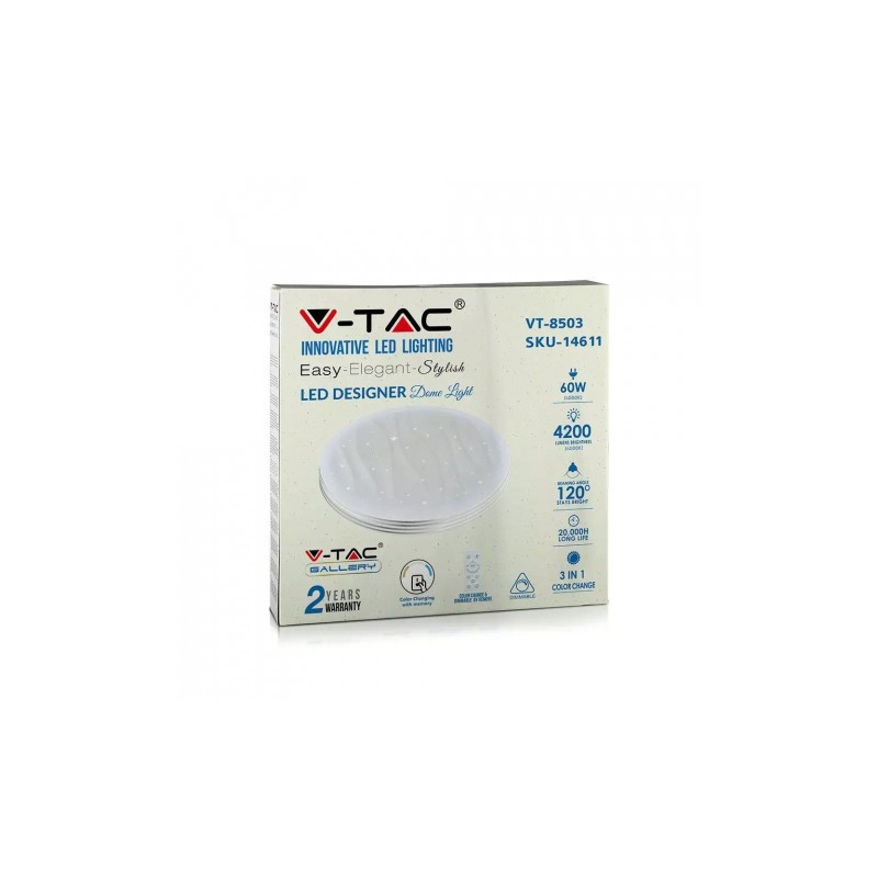 Plafon Sufitowy V-TAC 60W LED Pilot CCT fi.500 Gwiazdy i Fale 4200lm
