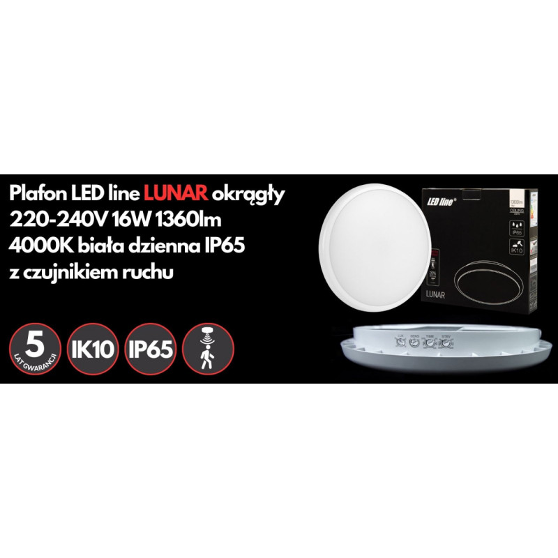 Plafon LED line LUNAR okrągły 220-240V 16W 1360lm 4000K biała dzienna IP65 z czujnikiem ruchu