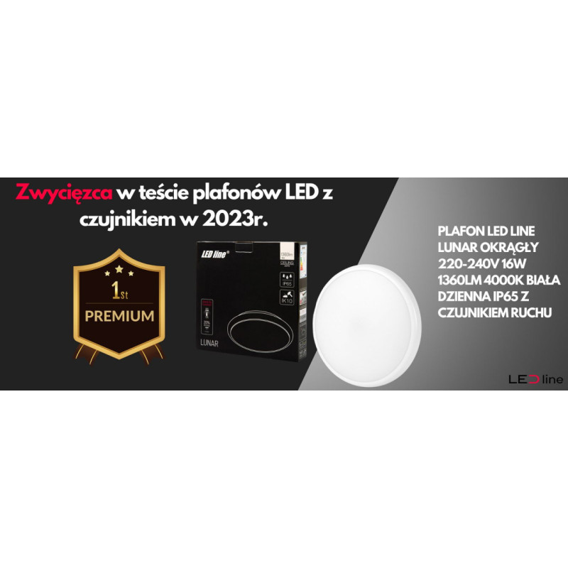 Plafon LED line LUNAR okrągły 220-240V 16W 1360lm 4000K biała dzienna IP65 z czujnikiem ruchu