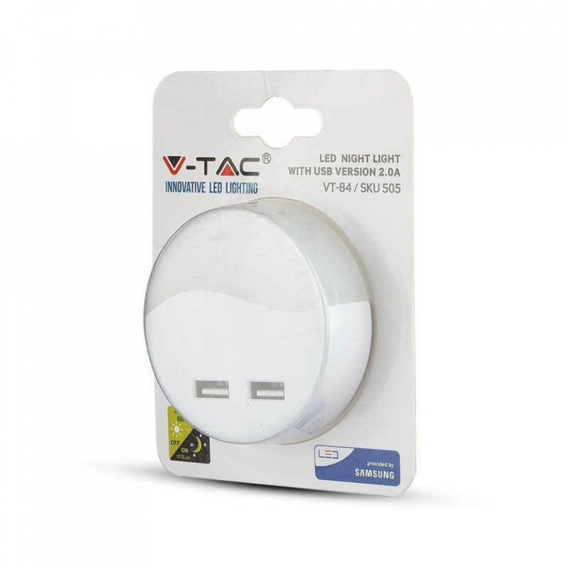 Lampka Nocna LED z USB V-TAC SAMSUNG CHIP Okrągła VT-84 3000K