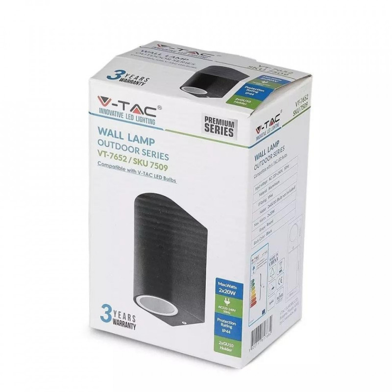 Kinkiet Ogrodowy V-TAC GU10 Aluminium Okrągły Czarny 2 Stronny IP44 VT-7652