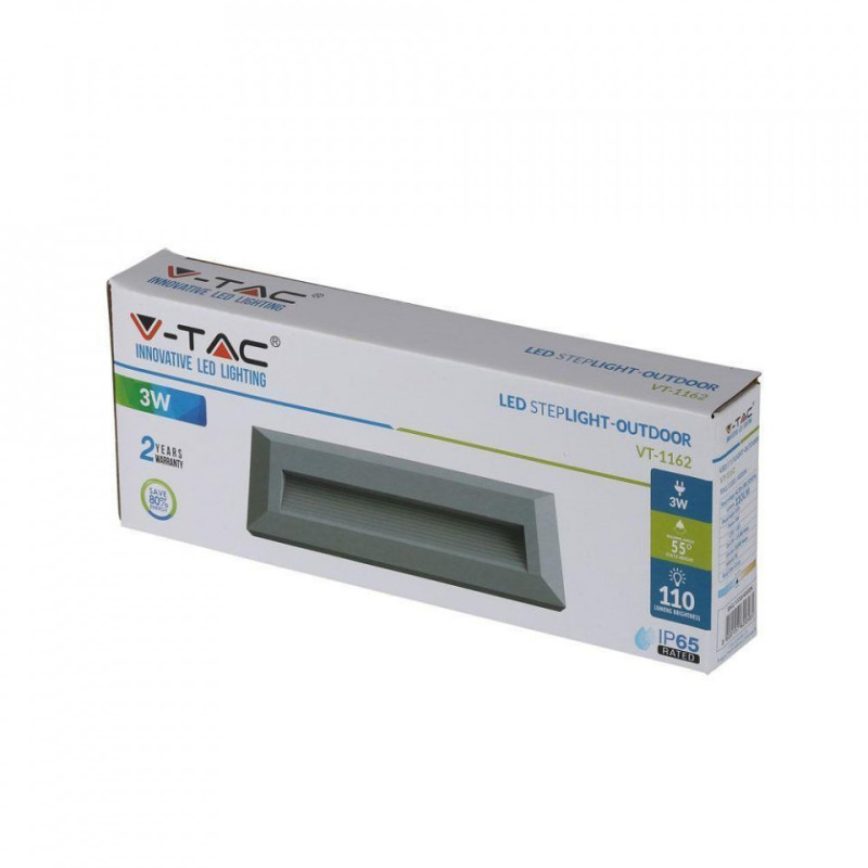 Oprawa Schodowa 3W LED V-TAC Szary Prostokąt 230V IP65 VT-1162 3000K 110lm