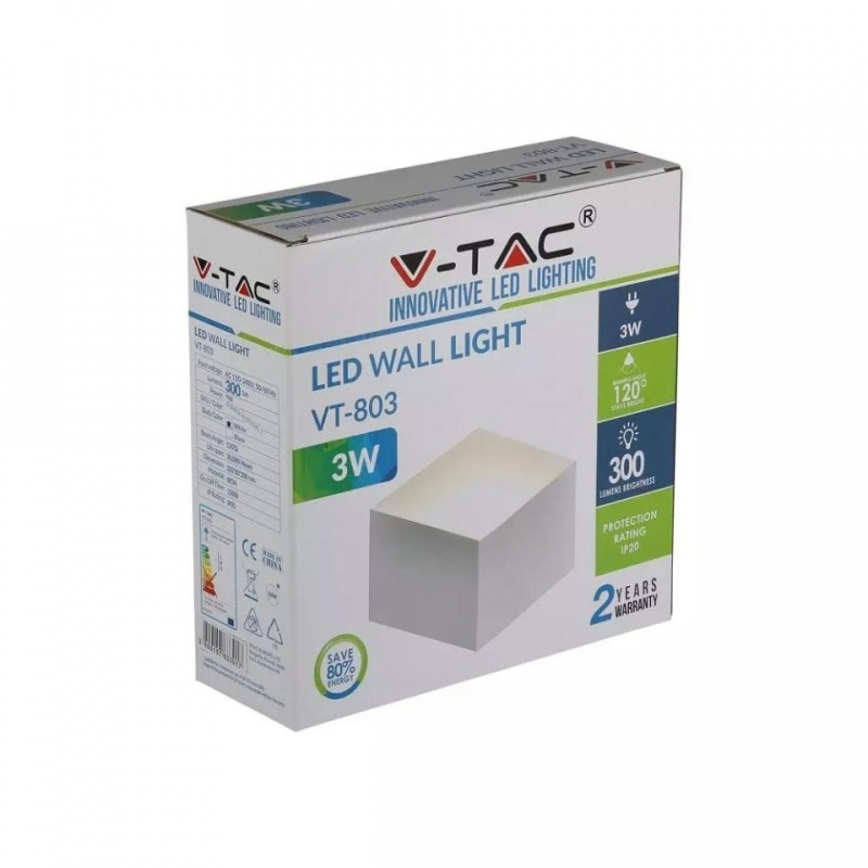 Kinkiet Ścienny V-TAC 3W Bridgelux Chip Biały VT-803 4000K 300lm