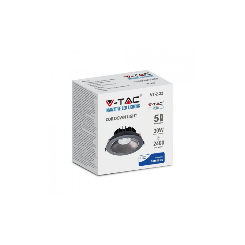 Oprawa Downlight V-TAC SAMSUNG CHIP 30W Czarna Uchylna 4000K 2400lm 5 Lat Gwarancji VT-2-33